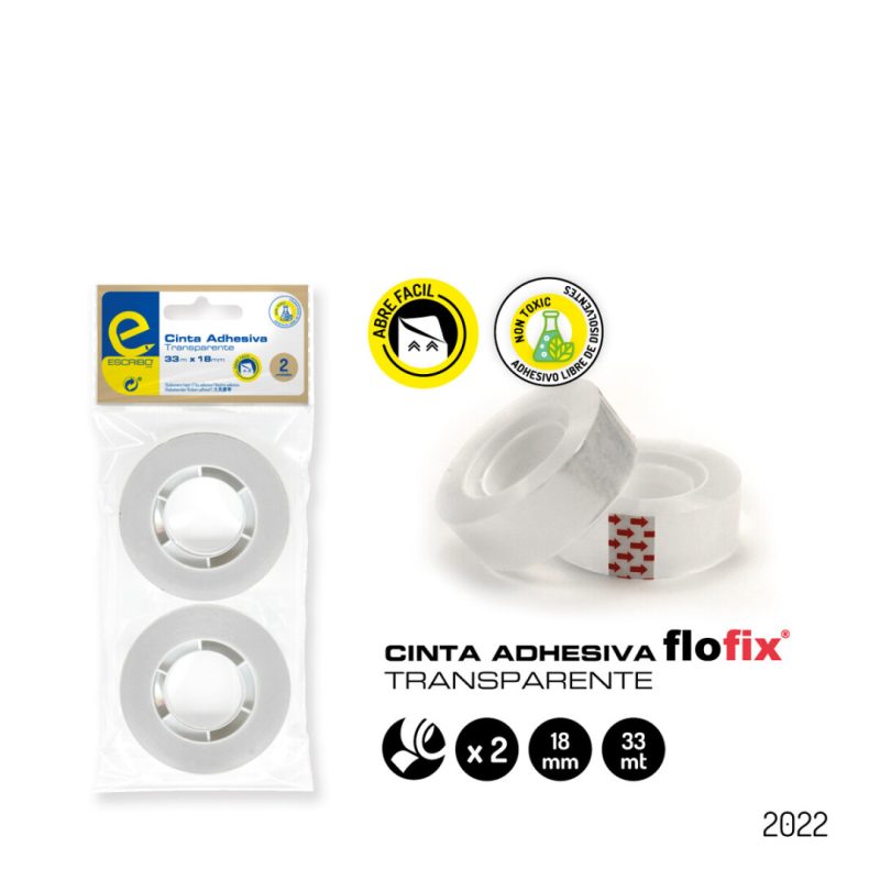 2 Rollos c. adhesiva Transparente 33mx18mm. Bolsa