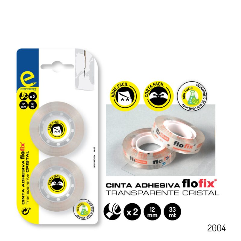 2 Rollos cinta adhesiva-Transp. CRISTAL 33m x12mm.Blister