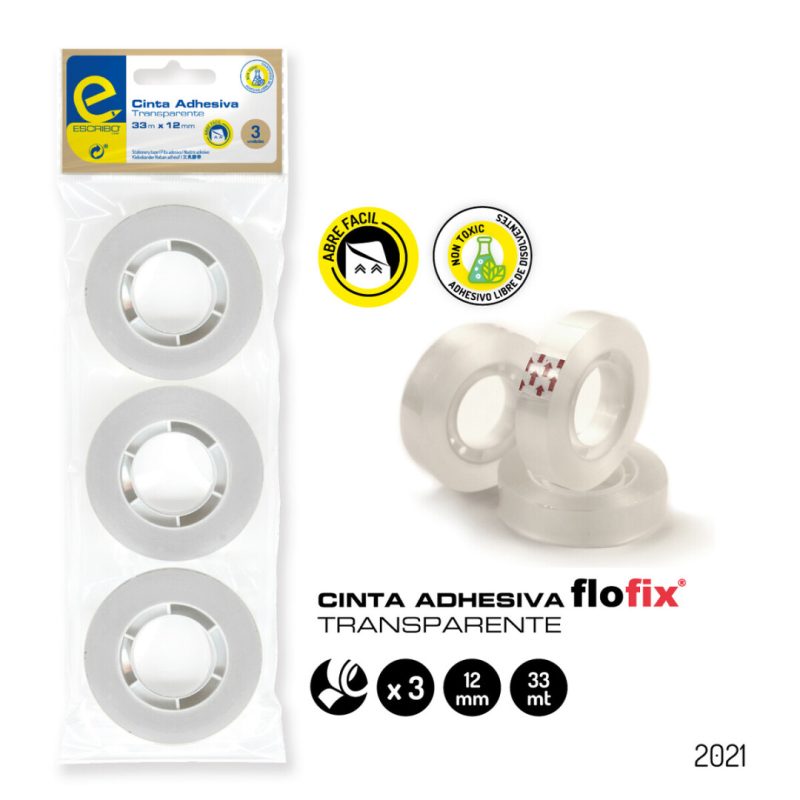 3 Rollos c. adhesiva Transparente 33mx12mm. Bolsa.