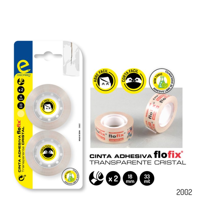 2 Rollos cinta adhesiva-Transp. CRISTAL 33m x18mm.Blister