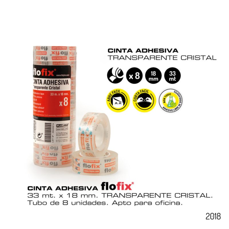 Cinta adhesiva - Transparente CRISTAL 33m. x 18mm. En paquete.