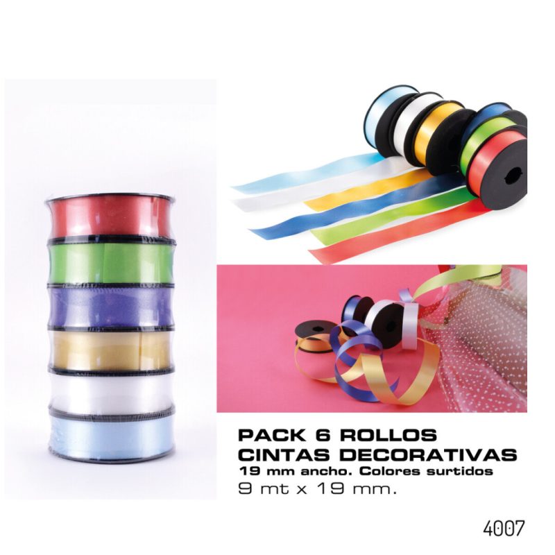 6 Rollos Cinta Decorativa 19 mm. x 9 m.