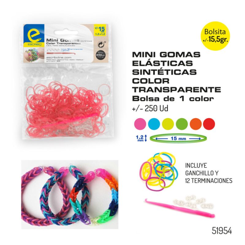 Blister 250 Mini Gomas DIY Colores Transparentes