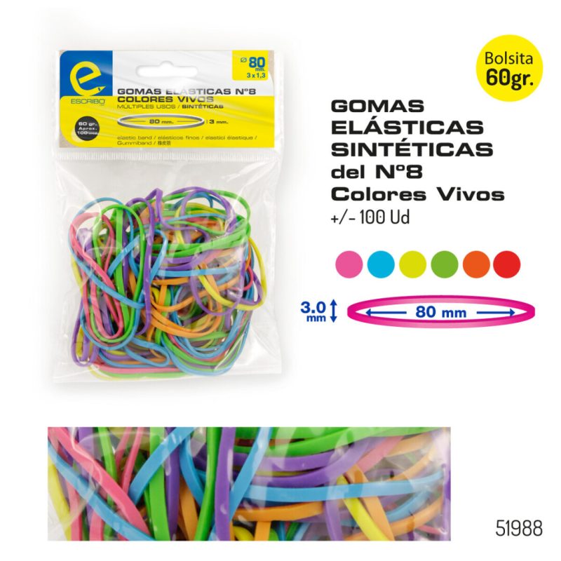 Blister 60g Gomas Elasticas Colores Vivos nº 8