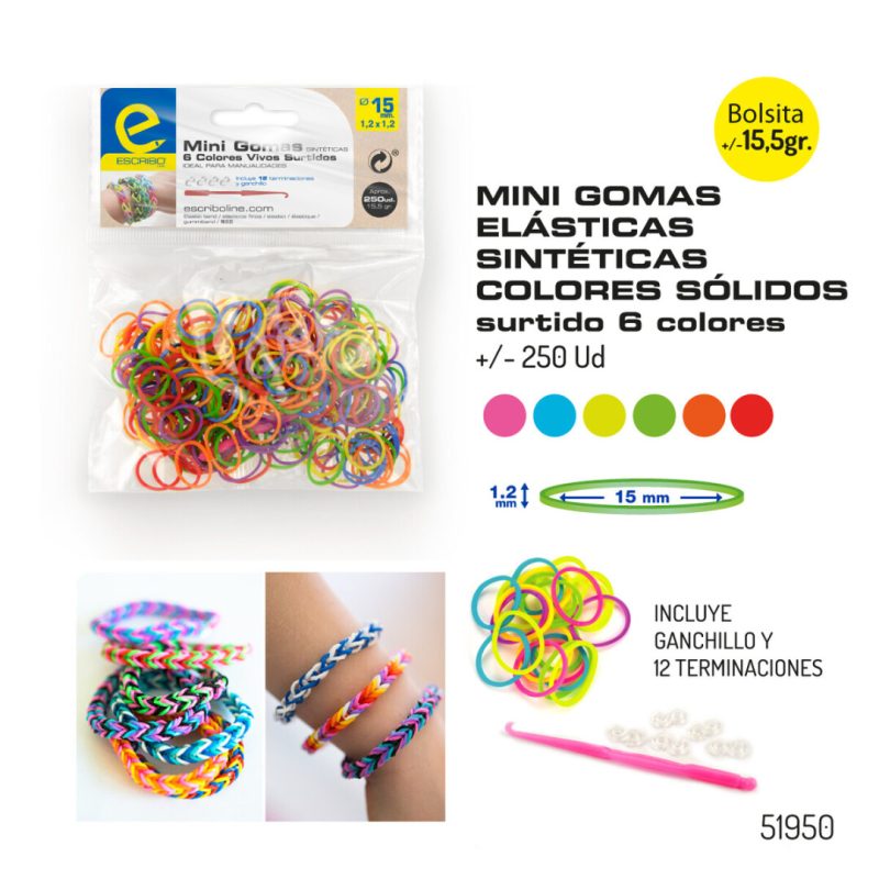 Blister 250 Mini Gomas DIY Colores Vivos Surtidos