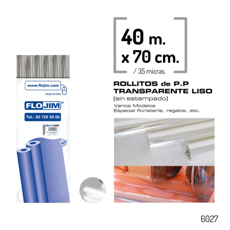 Rollo P.P. Transparente liso 70 cm x 40 Mtr