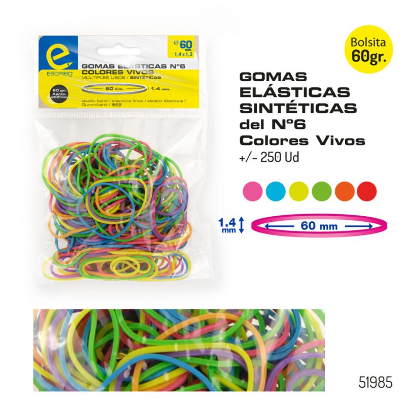 Blister 60g Gomas Elasticas Colores Vivos nº 6