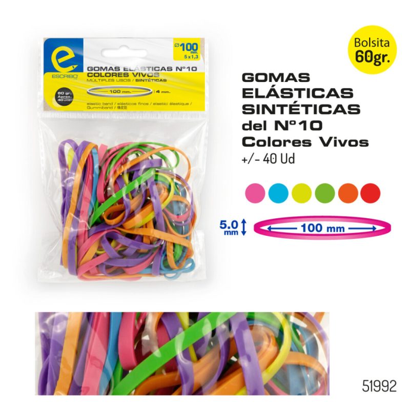 Blister 60g Gomas Elasticas Colores Vivos nº 10
