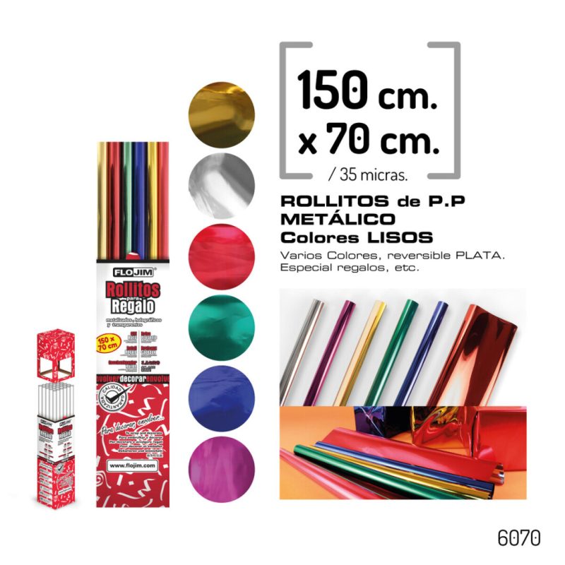 Rollo P.P. Metalizado BRILLO 150 x 70 cm. SURTIDO