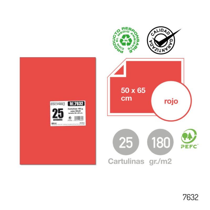 Pack 25 Cartulinas - Rojo 50 x 65 cm.
