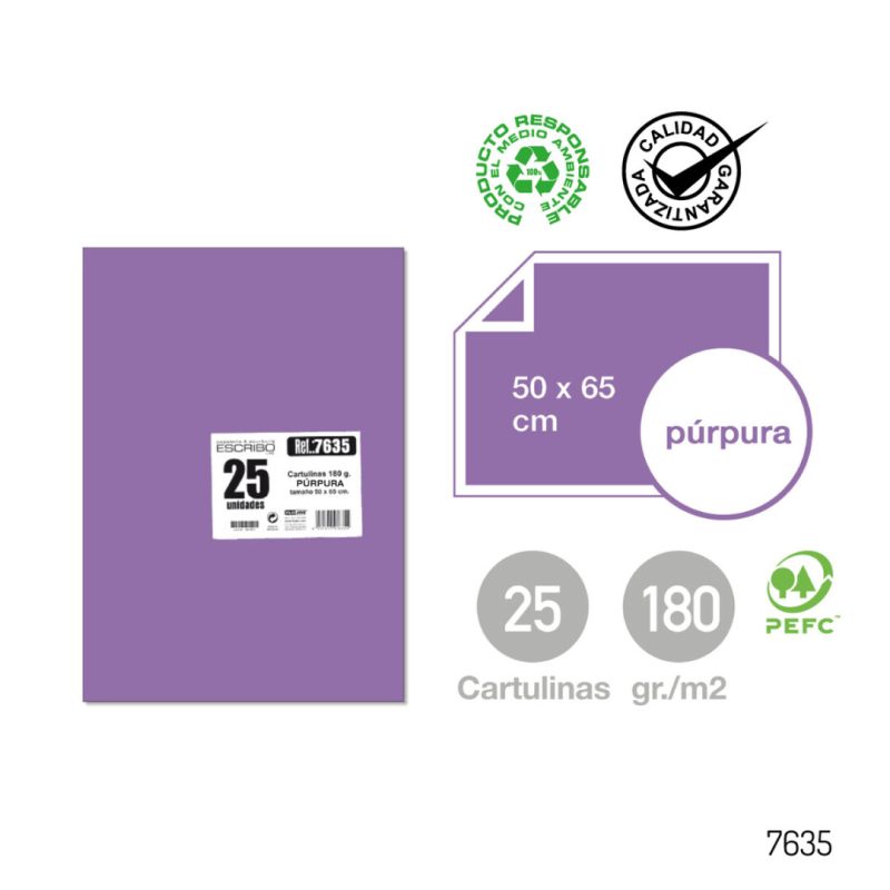 Pack 25 Cartulinas - Púrpura 50 x 65 cm.