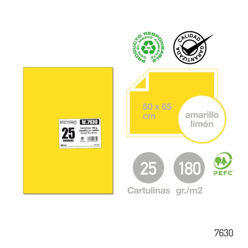 Pack 25 Cartulinas - Amarillo Limon 50 x 65 cm.