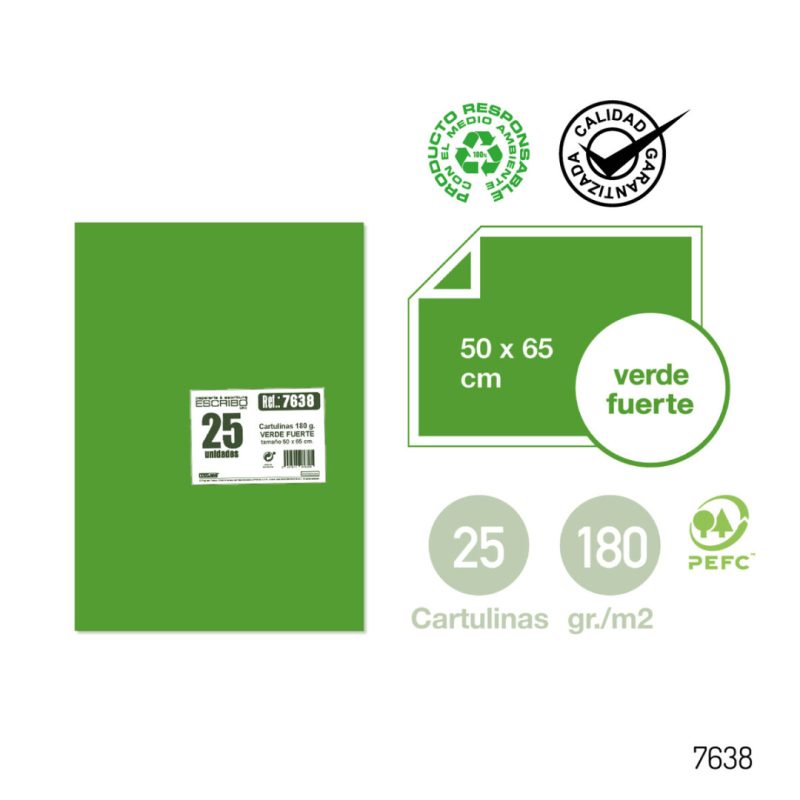 Pack 25 Cartulinas - Verde Fuerte 50 x 65 cm.