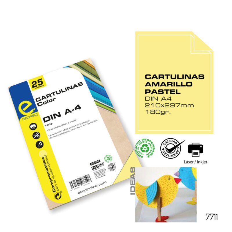 Pack 25 Cartulinas - Amarillo Pastel DIN-A4