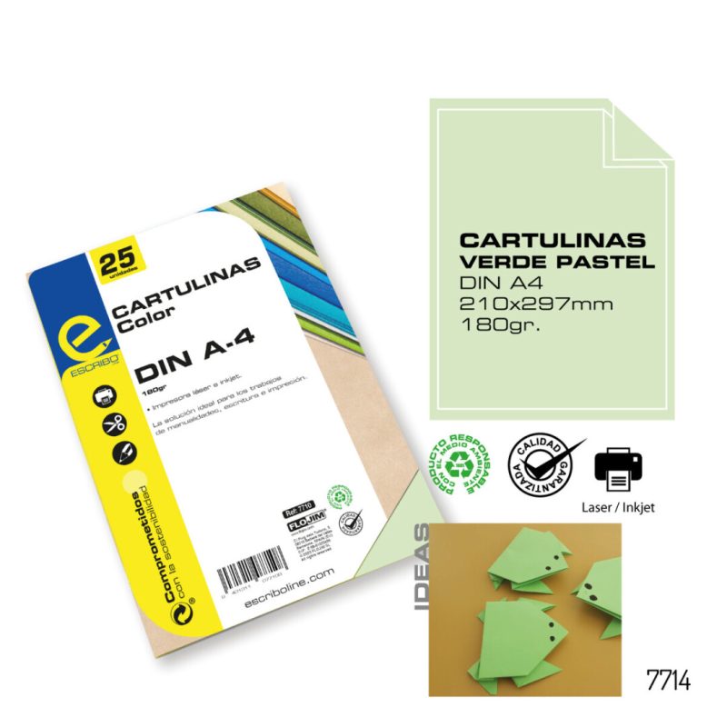 Pack 25 Cartulinas - Verde Pastel DIN-A4