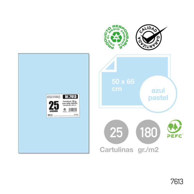 Pack 25 Cartulinas - Azul Pastel 50 x 65 cm.
