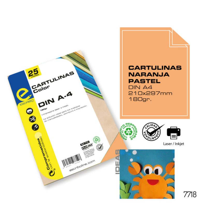 Pack 25 Cartulinas - Naranja Pastel DIN-A4