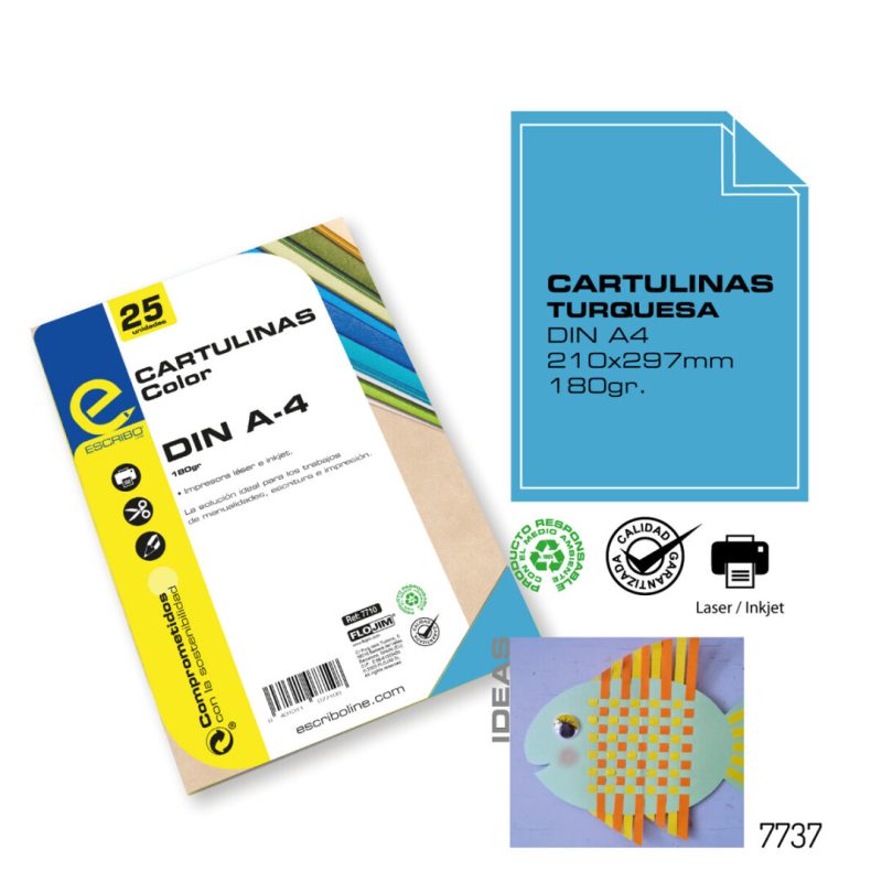 Pack 25 Cartulinas - Azul Turquesa DIN-A4