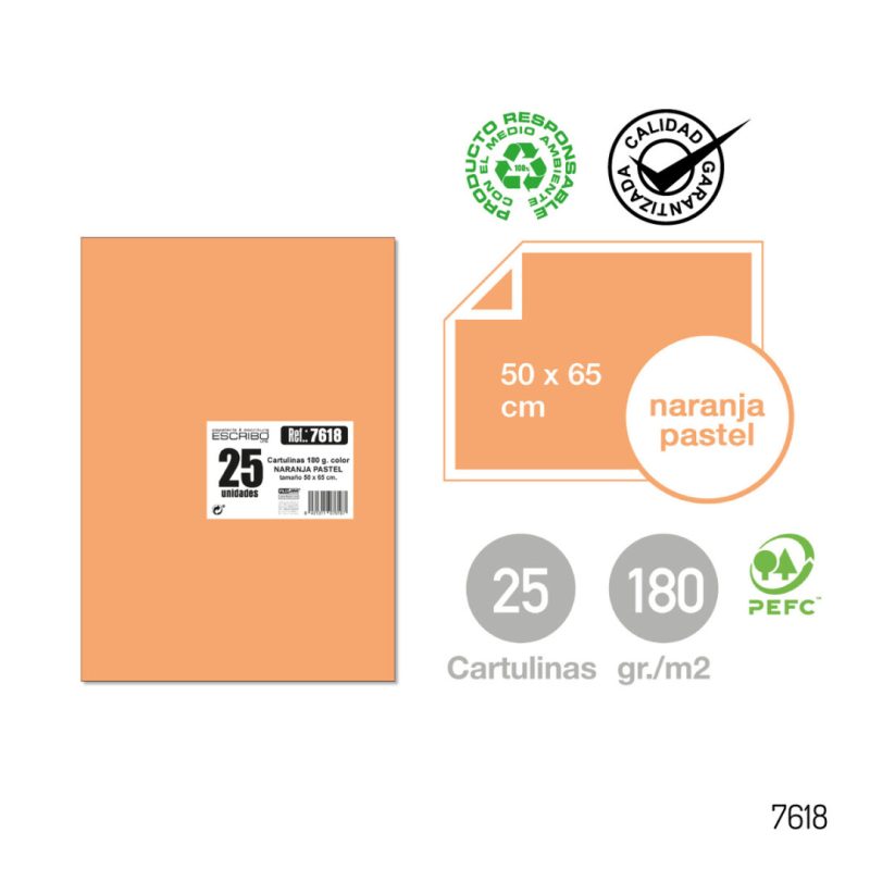 Pack 25 Cartulinas - Naranja Pastel 50 x 65 cm.