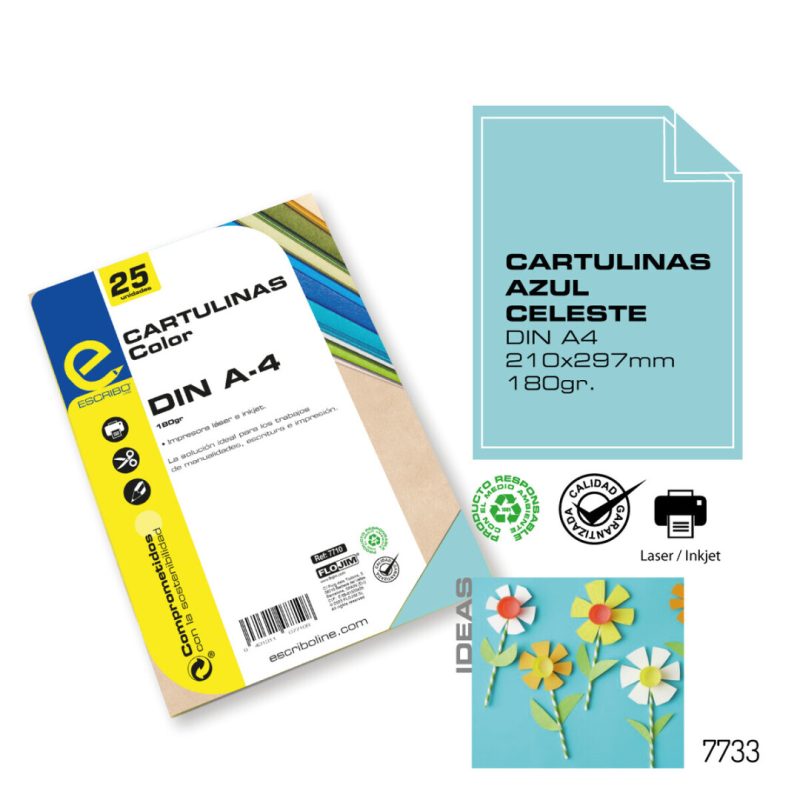 Pack 25 Cartulinas - Azul Celeste DIN-A4