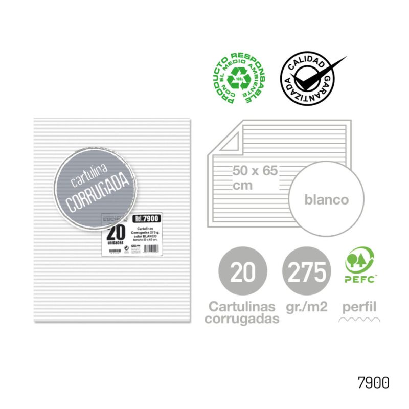 Pack 20 Cartulinas Corrugadas - Blanco 50 x 65 cm.