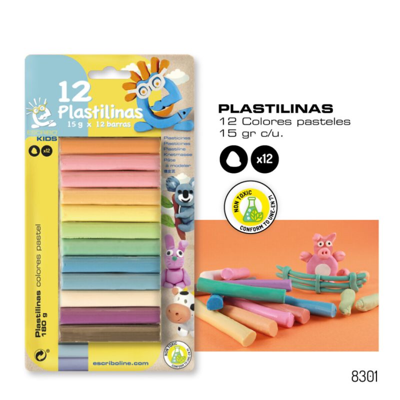 Blister 12 barras Plastilina - Colores Pastel 180g