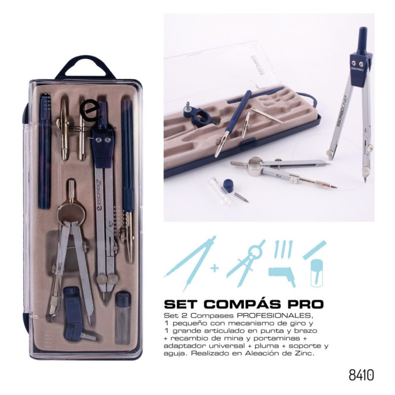 Estuche Compas, Mini-Compas, minas, Adaptador y Tira lineas (PRO)
