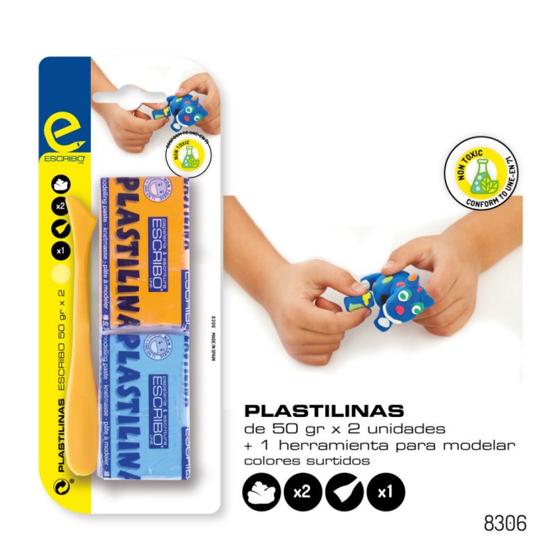 Blister 2 barras Plastilina 50g - Colores Surtidos