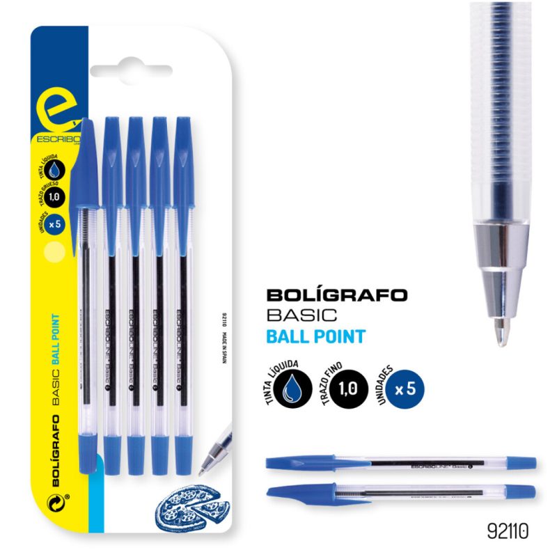 Blister 5 Boligrafos BASIC - Azul 1 mm.