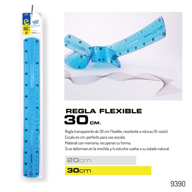 Regla 30 cm FLEXIBLE resistente a roturas(K-resin)