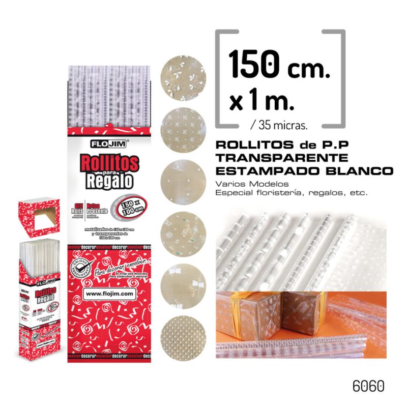 Rollo P.P. Transparente Estampado BLANCO 150x100cm