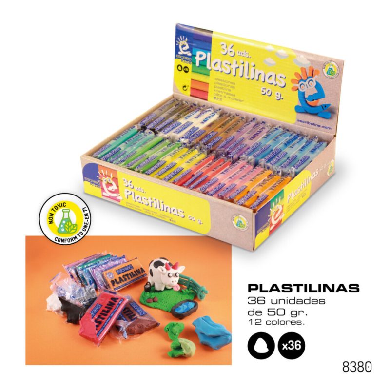 Expositor 36 unidades Plastilina VEGETAL - 50 g.Plastelina Vegetal colores surtidos - 50 gr.