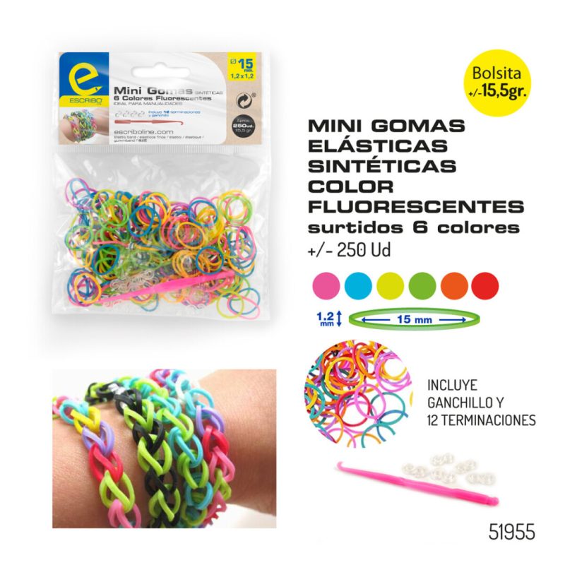 Blister 250 Mini Gomas DIY Colores Fluor. Surtidos