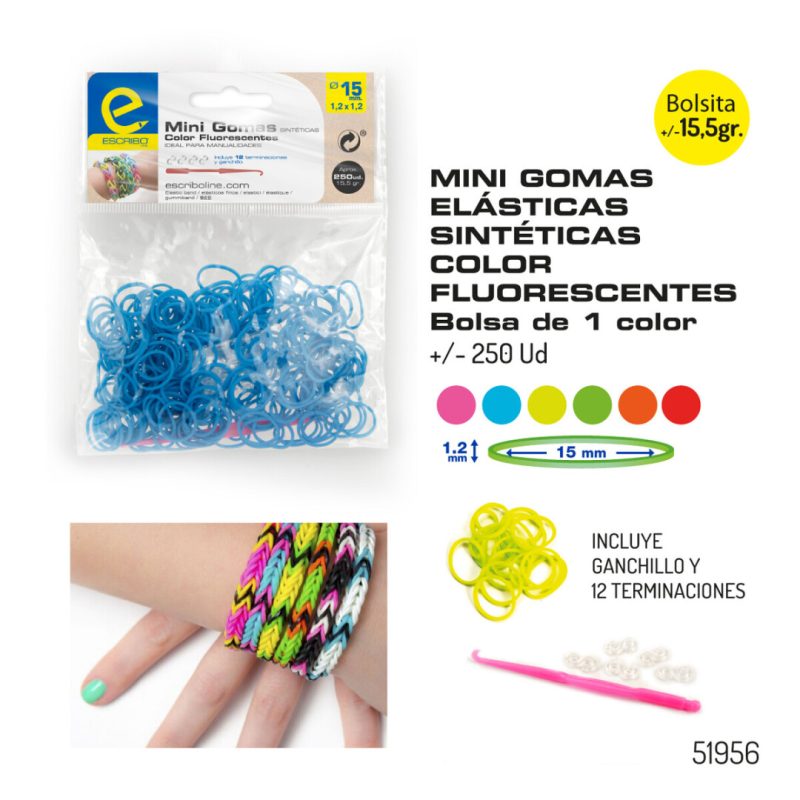 Blister 250 Mini Gomas DIY Colores Fluorescentes.