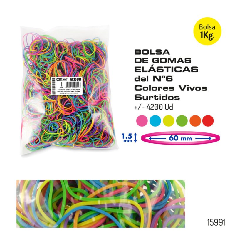 Bolsa 1Kg Gomas Elasticas Colores nº 6