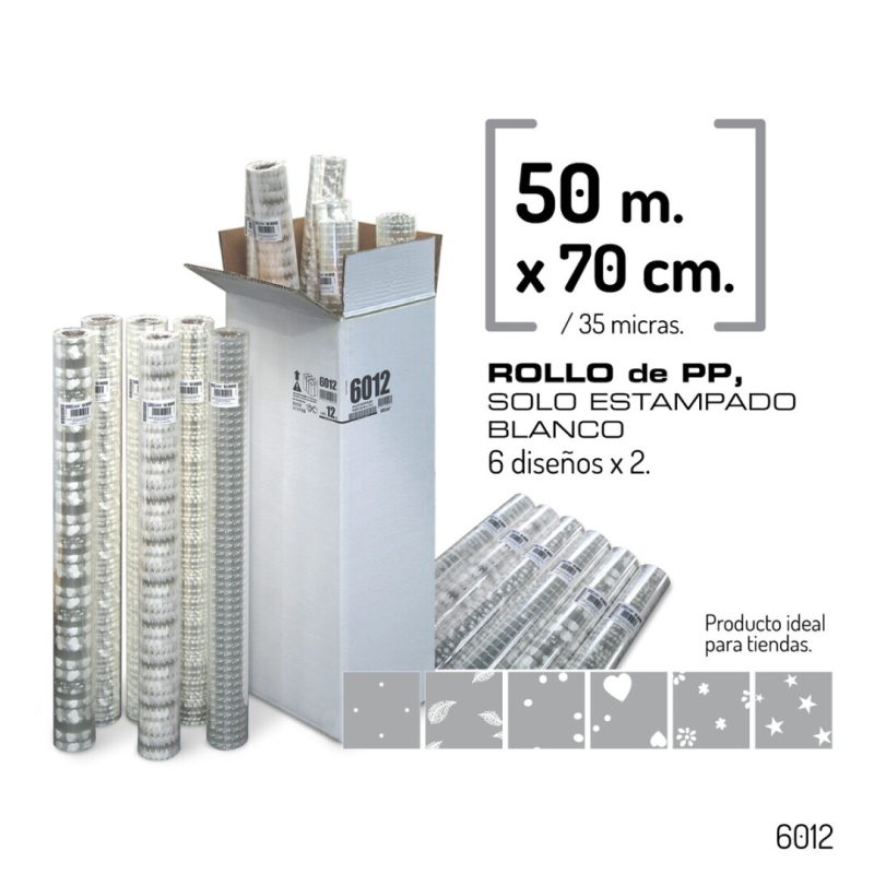 Rollo P.P.Transparente Estampado BLANCO 70cm x 50M