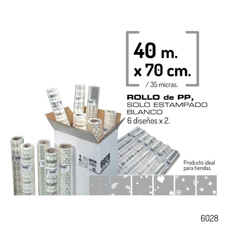 Rollo P.P.Transparente Estampado BLANCO 70cm x 40M