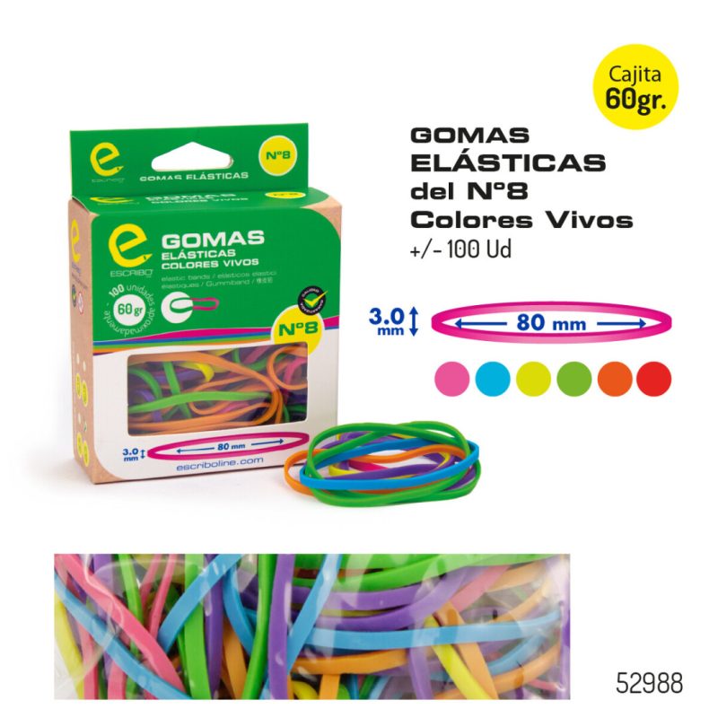 Blister Gomas Elast. Colores nº8 (60gr,+/-100 Uds)