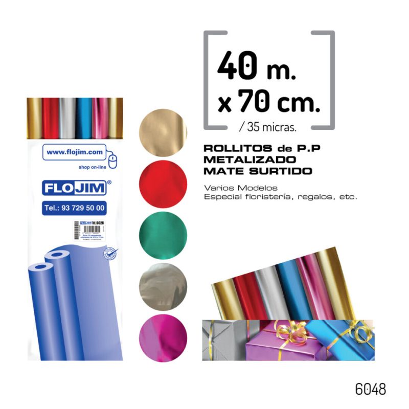 Rollo P.P.Metalizado MATE SURTIDO 70cm x 40M