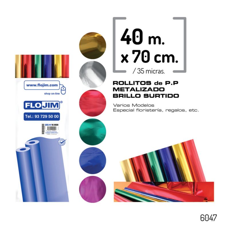 Rollo P.P.Metalizado BRILLO SURTIDO 70cm x 40M